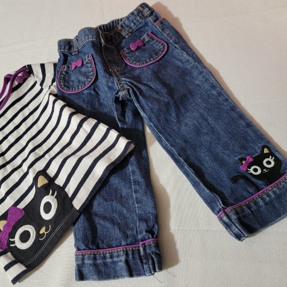 Gymboree Purrfectly Fabulous 18-24 month Jeans & striped Cat shirt VGUC - Picture 3 of 5
